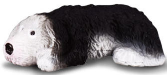 CollectA Old English Sheepdog - Black and White Fluffy Lying on Belly