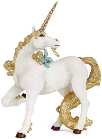 Papo Unicorn with Butterfly in Gold Trim on Mane, Tail, and Spiral Horn
