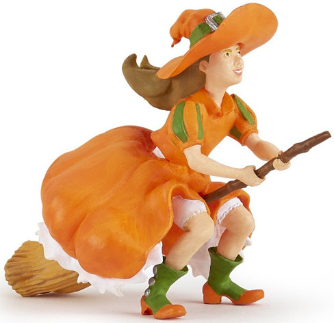 Papo Witch figure in Orange Robe - Riding Her Broom