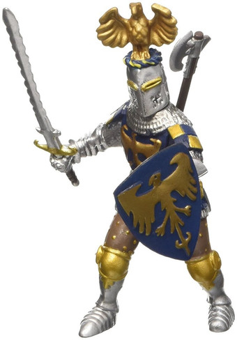 Papo Blue Knight with Eagle Crests, Sword and Battleaxe