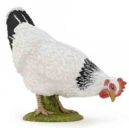 Papo Chicken - White Hen - Pecking on the Ground