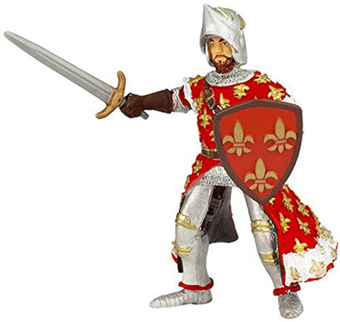 Papo Prince Phillip figure in Red with Gold Fleur De Lis accents and Sword and Shield - Manufacturer Picture