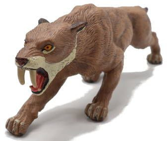 Papo Smilodon Figure in Crouching, Hunting Pose - Front Angle View