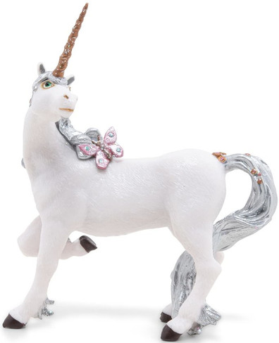Papo Unicorn w/ Butterfly - Silver - Front View