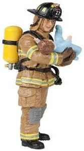 Papo US Fireman in Yellow Fire Suit holding a Baby
