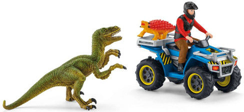 Schleich Toy Dinosaur Playset - Quad Escape from Velociraptor