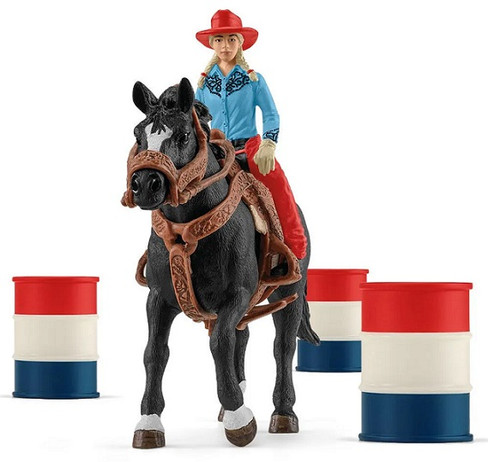 Schleich Toy Farm Life Playset - Cowgirl Barrel Racing Fun